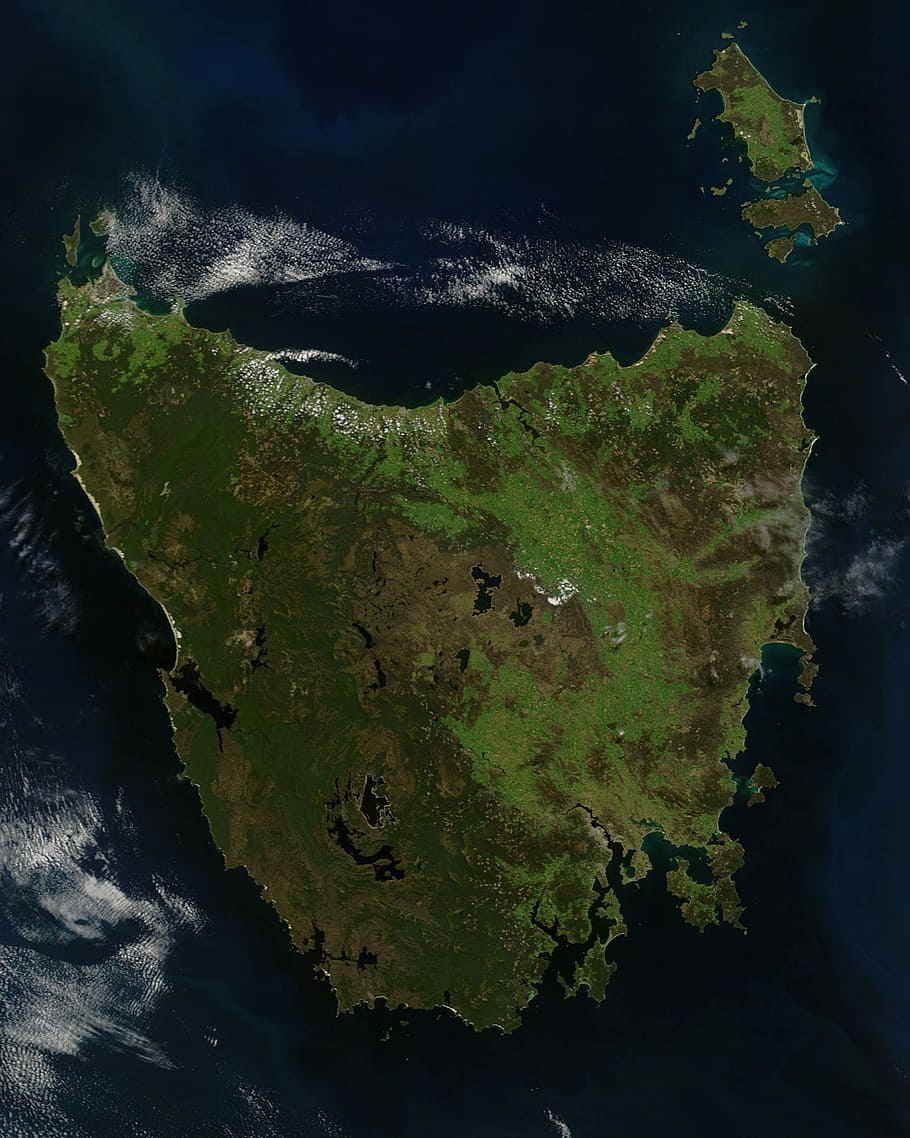 Satellite Photo of Tasmania, Australia, geography, nasa, public domain