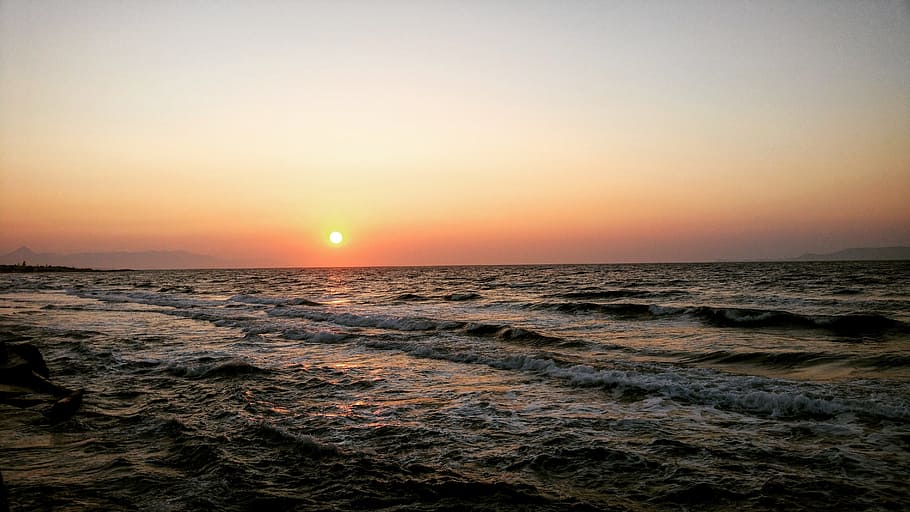 sun, sunset, twilight, sea, landscape, nature sunset, sky, lying HD wallpaper