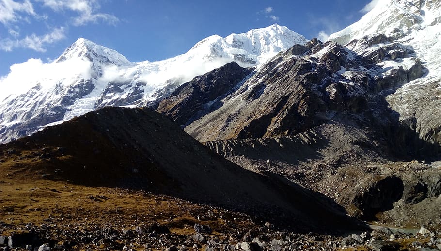 snow, mountain, panoramic, glacier, ice, mountain peak, landscape HD wallpaper