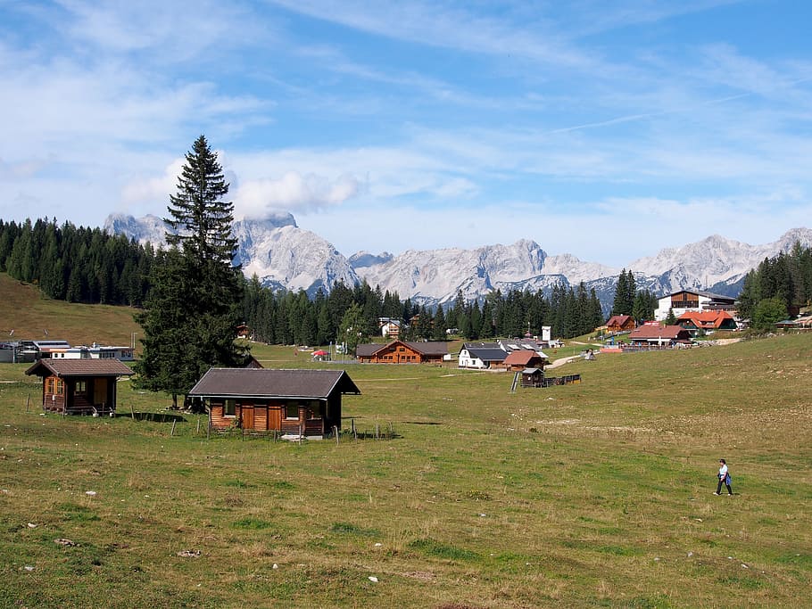 alm, mountains, meadow, hinterstoder, austria, mountain hut HD wallpaper