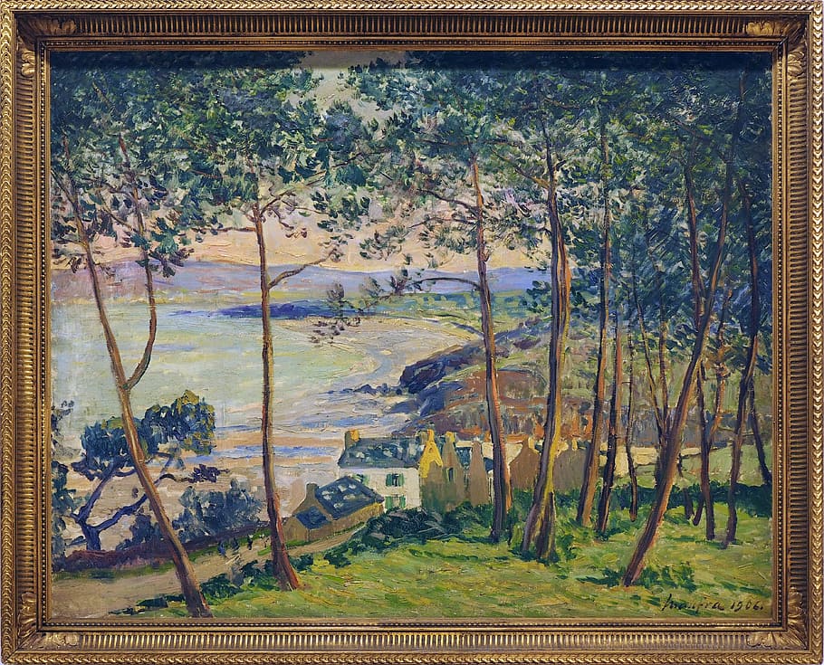 museum, table, painting, tree, plant, nature, no people, water HD wallpaper