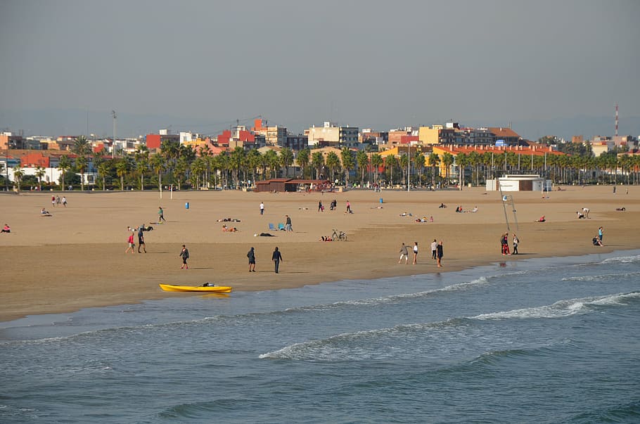 beach, costa, valencia, sand, waves, shore, mediterranean, nature HD wallpaper