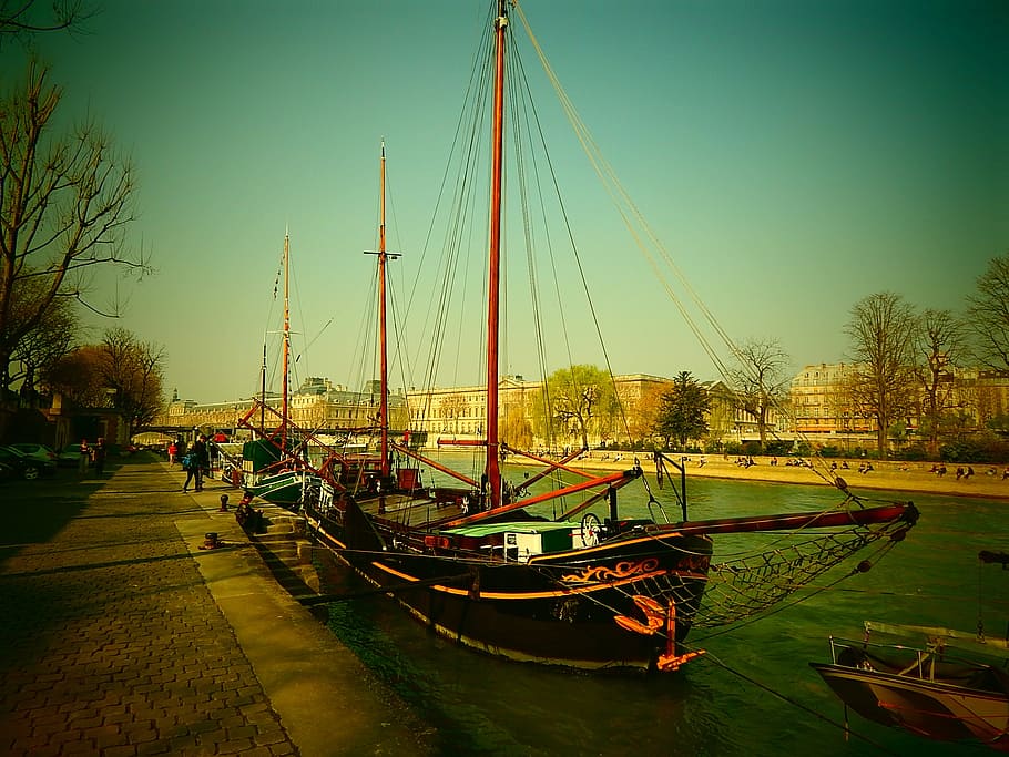 its, pier, paris, river, ship, sailing vessel, france, nautical vessel HD wallpaper