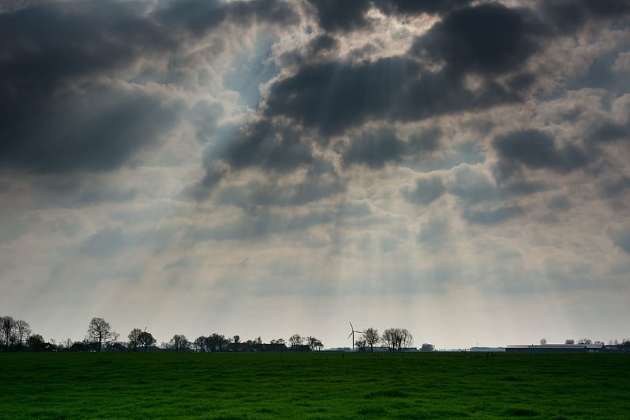 green grass field, countryside, cloudscape, grass fields, weather HD wallpaper