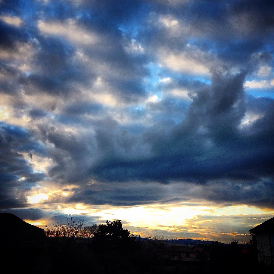 sky, clouds, storm, grey, blue, cloud - sky, building exterior HD wallpaper