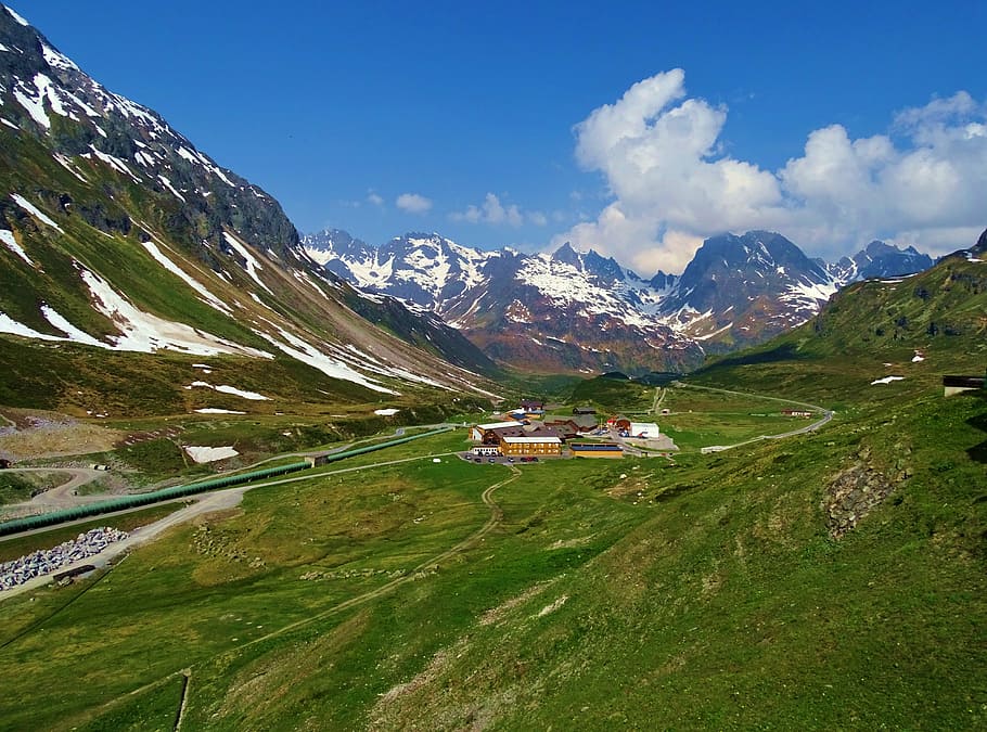 mountains, holiday, austria, montafon, nature, landscape, alpine, HD wallpaper