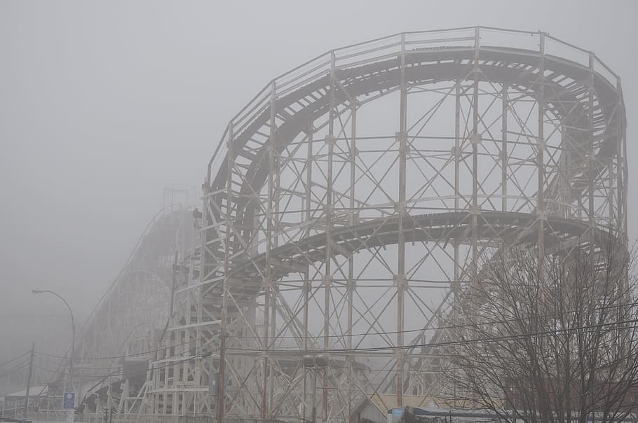 fog, roller coaster, brooklyn, built structure, architecture HD wallpaper