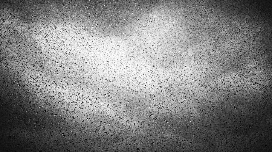 grayscale photo of water dewdrops on clear panel, raindrops, cloud