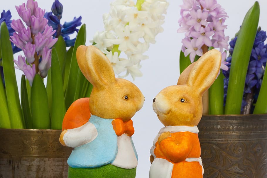 easter bunny, hare, bunny couple, osterhasen few, figure, pair HD wallpaper