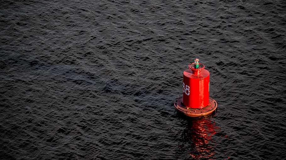 red buoy on body of water, red buoy aerial photo during daytime HD wallpaper