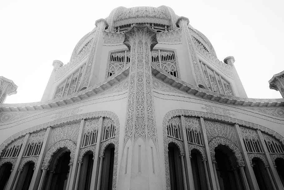 grayscale photo of building, temple, mosque, architecture, religion HD wallpaper