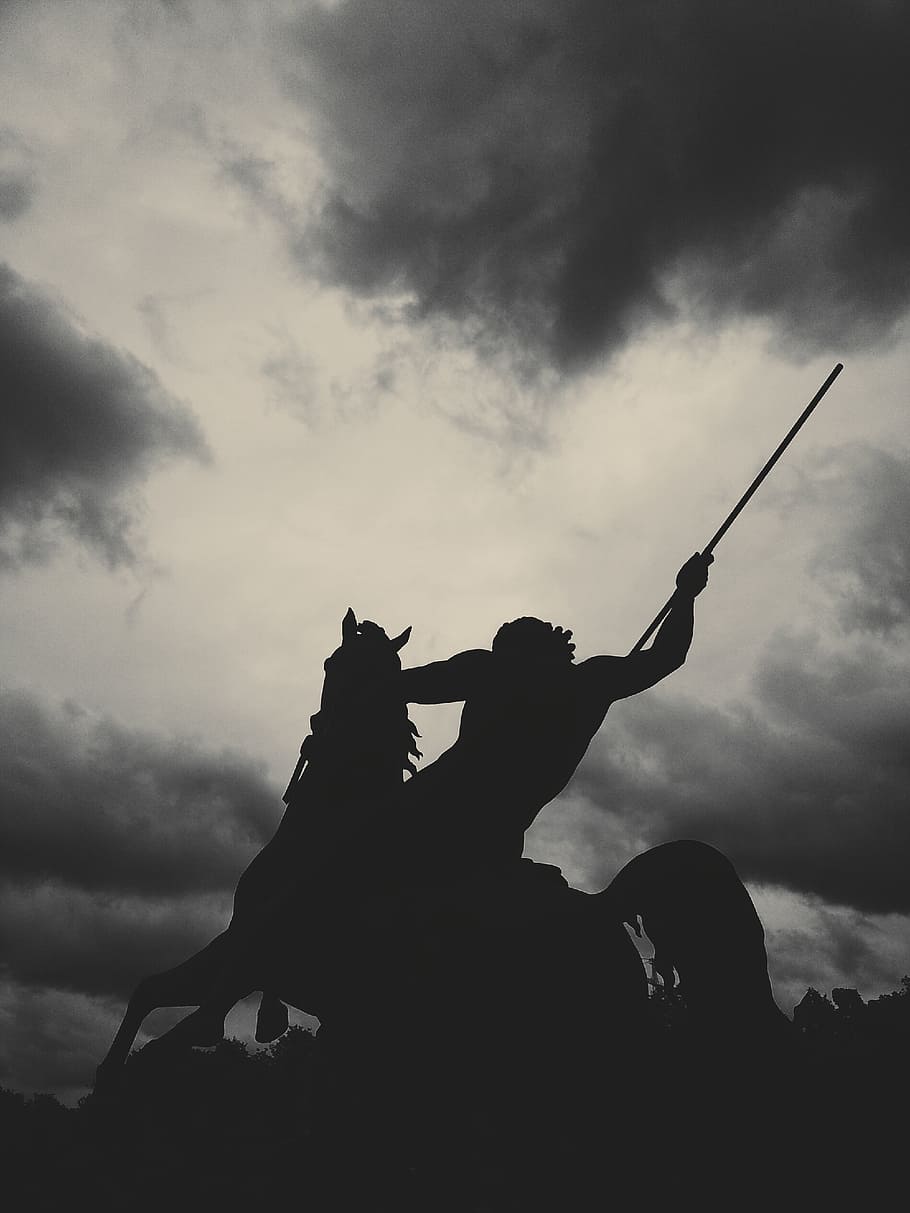 horse, clouds, silhouette, combatant, air, imminent, black HD wallpaper