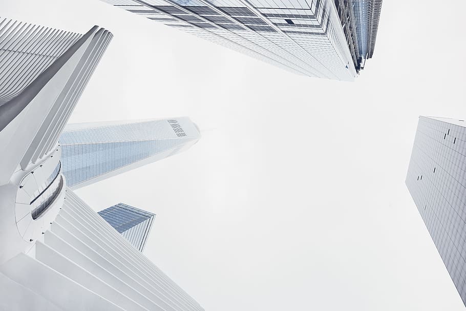 worms eye view of city buildings, high rise building low angle photography HD wallpaper