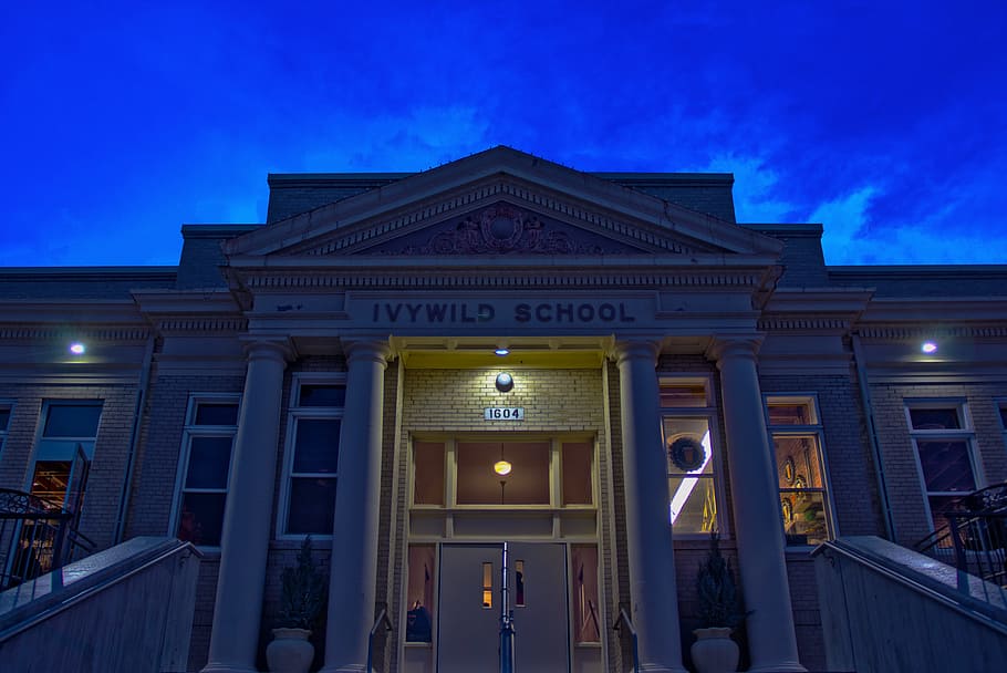 Night, Time, School, Sky, Blue, Evening, dark, city, light HD wallpaper