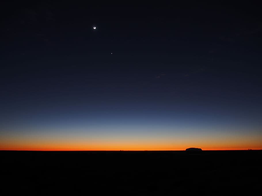dusk with star, sunset, sky, silhouette, nature, night, landscape HD wallpaper