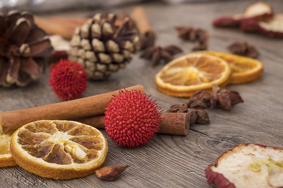 sliced lemon fruit, christmas, advent, orange, apple, cinnamon HD wallpaper