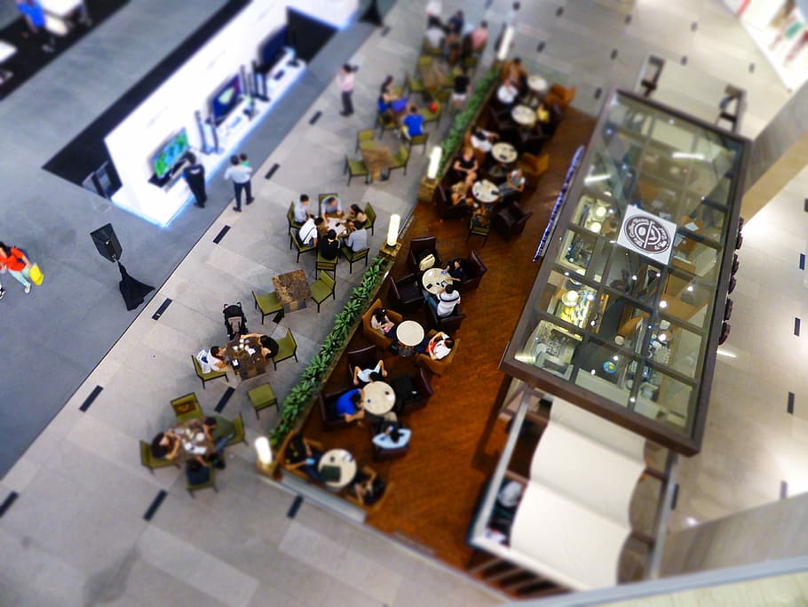 aerial view of people eating inside building during daytime, untitled, HD wallpaper