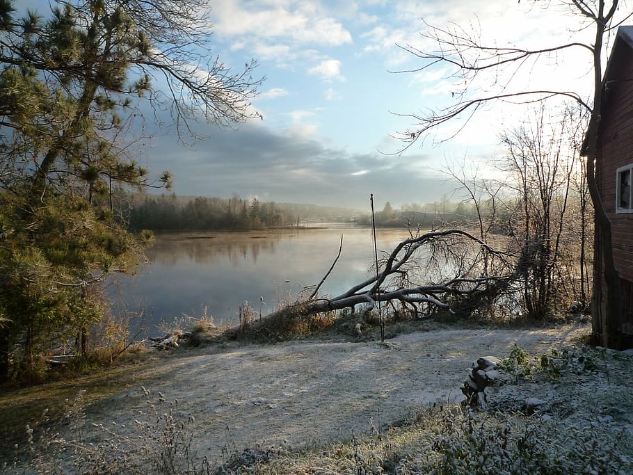 landscape photography of body of water, river, lake, winter HD wallpaper