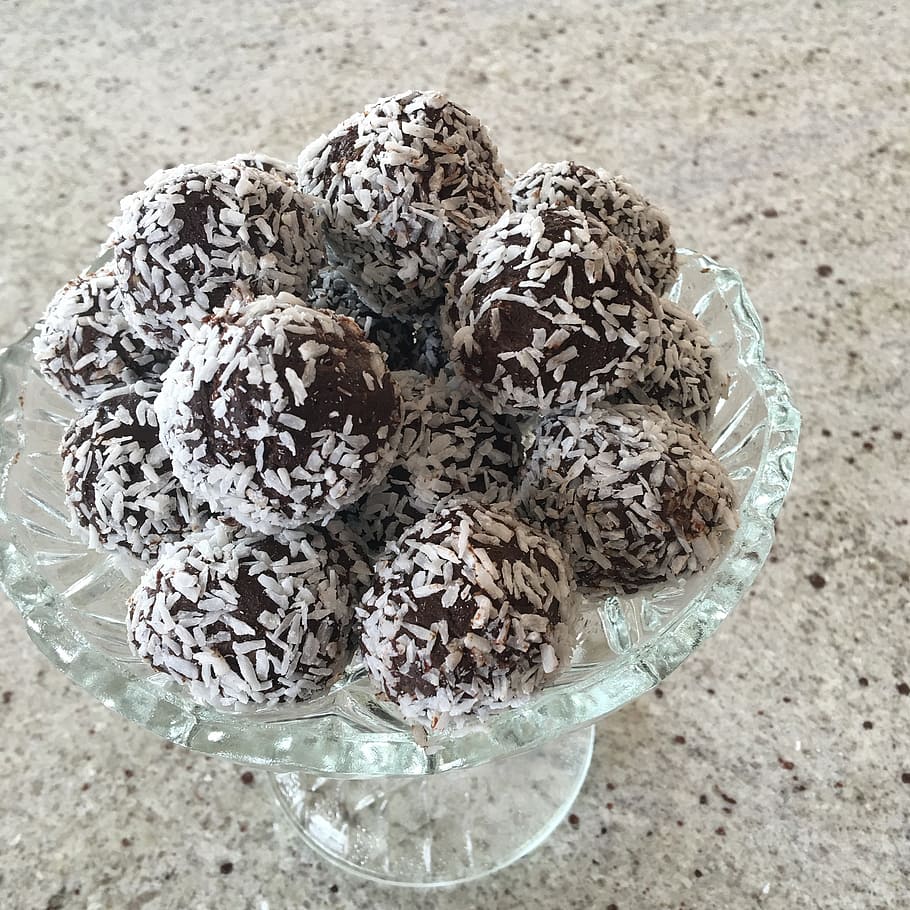chocolate balls, avocado, coconut, food, dessert, gourmet, snack HD wallpaper