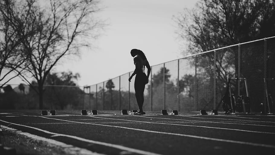 silhouette photo of woman on track field, workout, exercise HD wallpaper