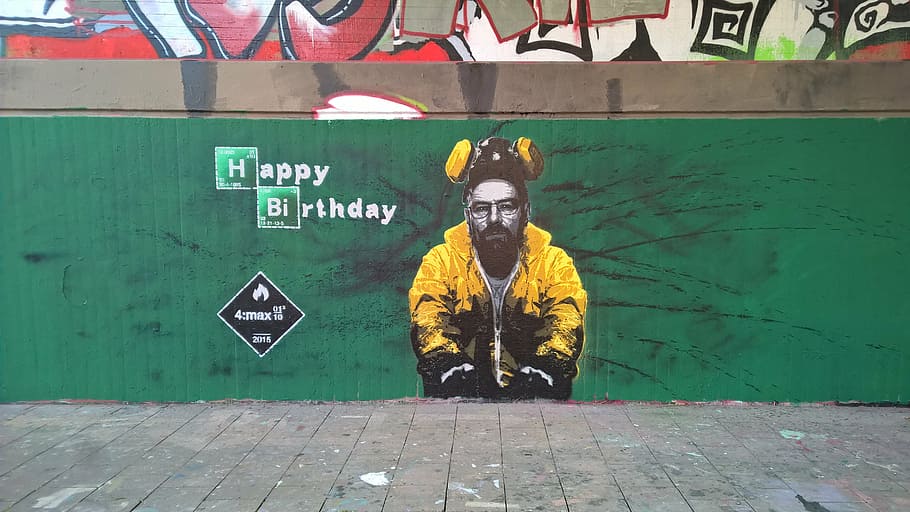 Happy Birthday wall art, breaking bad, graffiti, street art, mural