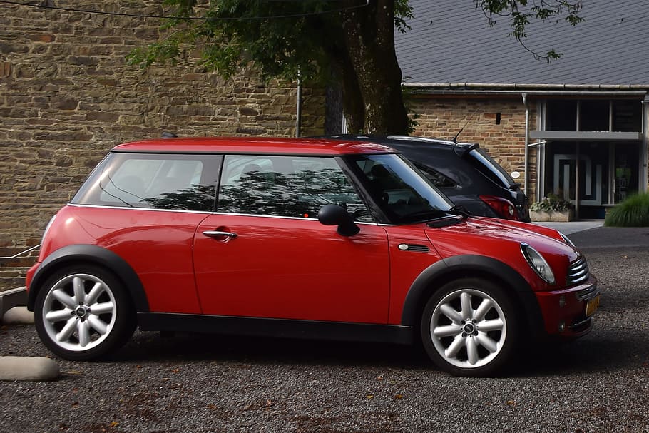 Car, Parking, Drive, Rims, mini, red, small, mini Cooper, low Profile Tires, HD wallpaper