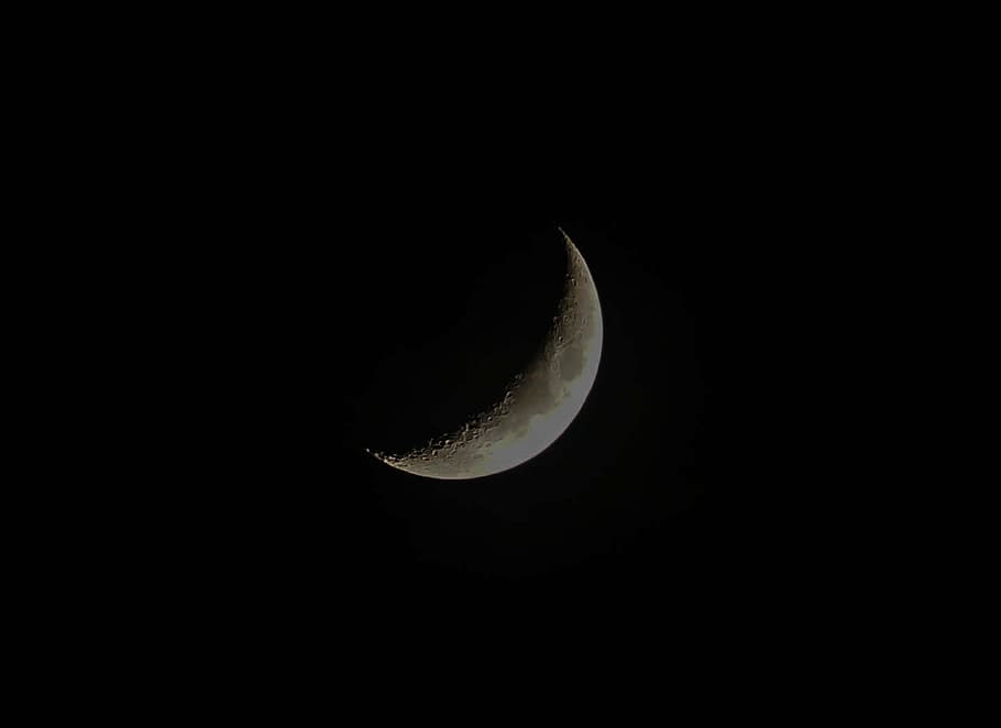 close-up photo of crescent moon, photography, dark, night, sky HD wallpaper