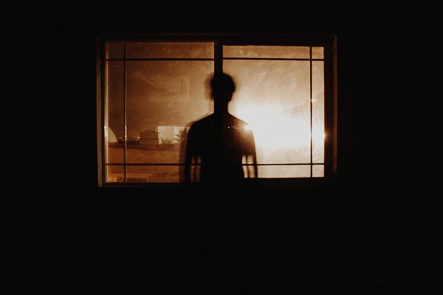 silhouette of man standing near window, people, back Lit, women