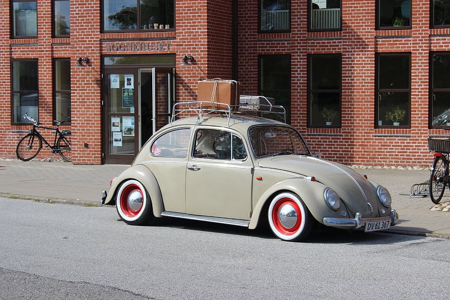 auto, beetle, retro, design, denmark, old suitcase, skagen HD wallpaper