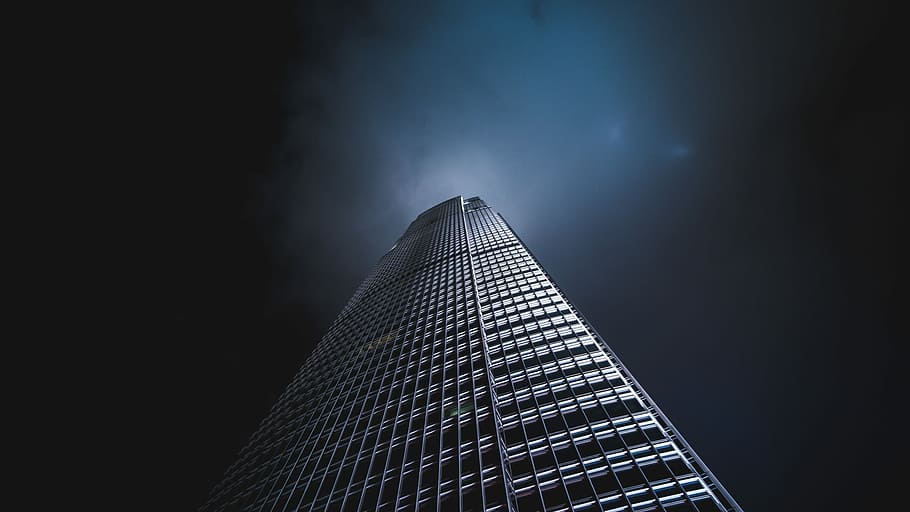 low angle photography of black building, low angle photography of high-rise building HD wallpaper