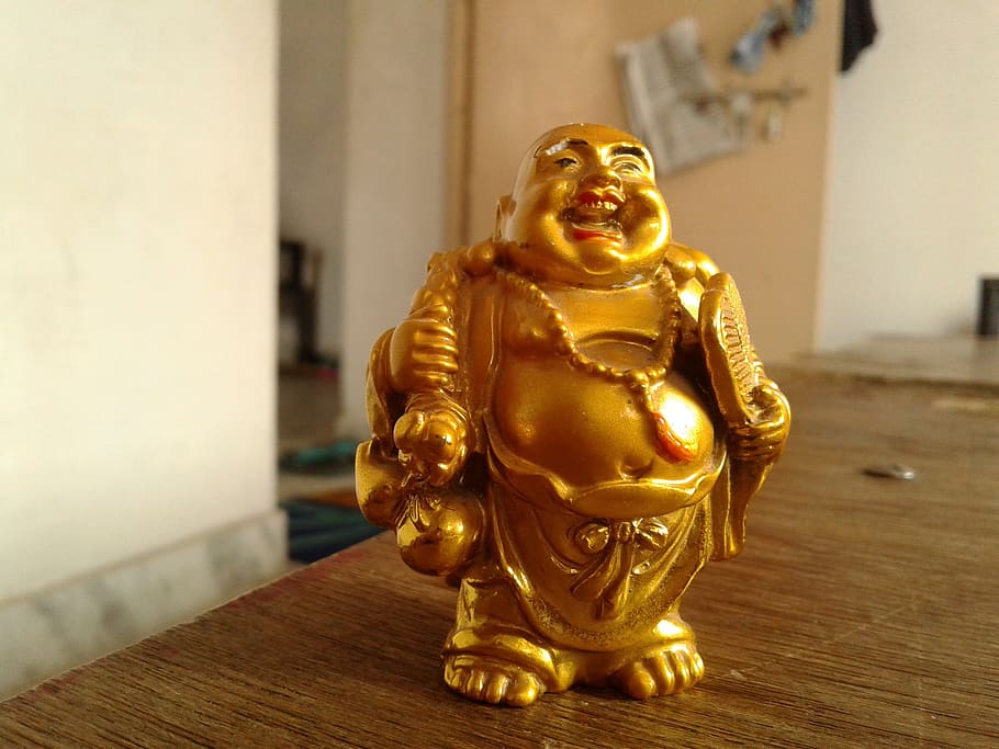 gold, sculpture, statue, buddha, happiness, art and craft, religion, HD wallpaper