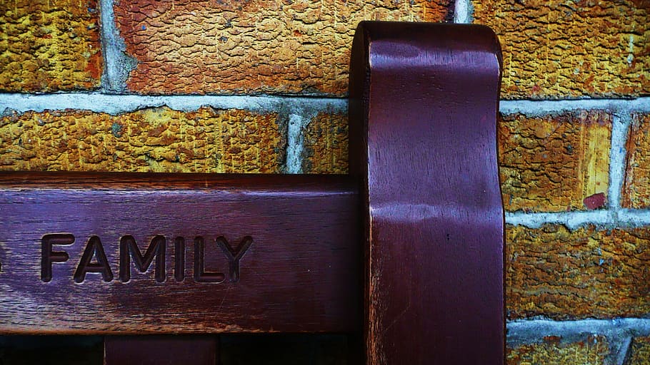 bench, wood, park bench, bricks, stone, wall, text, western script HD wallpaper