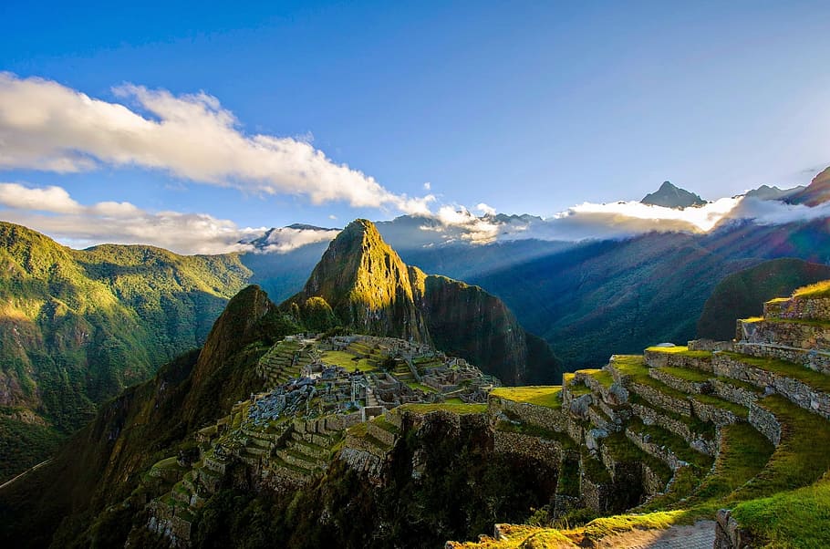 aerial photography of green mountain during daytime, machu picchu, HD wallpaper