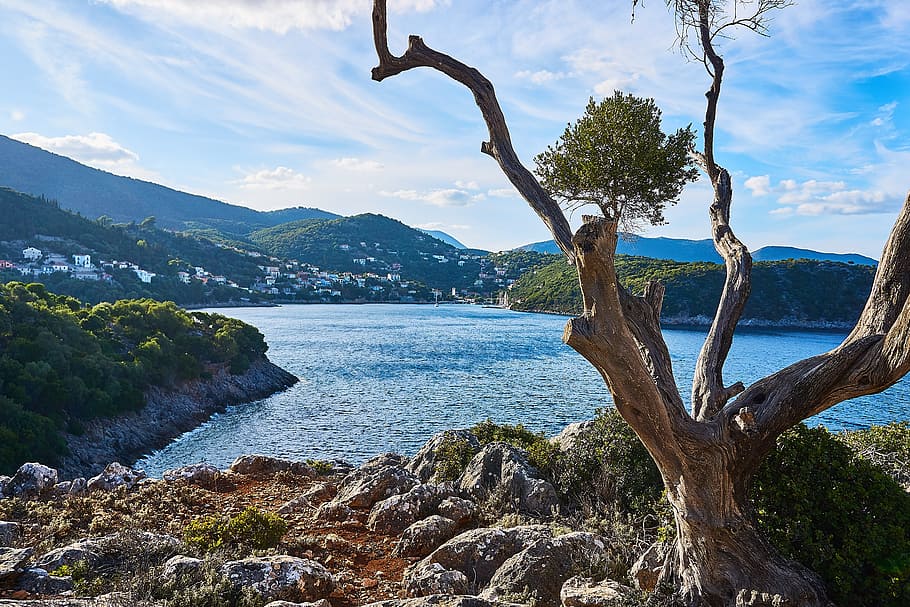 greece, ithaca, island, mediterranean, greek island, village HD wallpaper