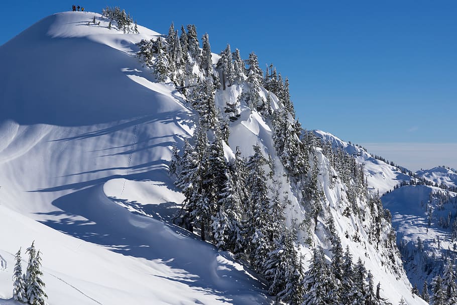 mountains covered with snow, snow covered hill taken at daytime HD wallpaper