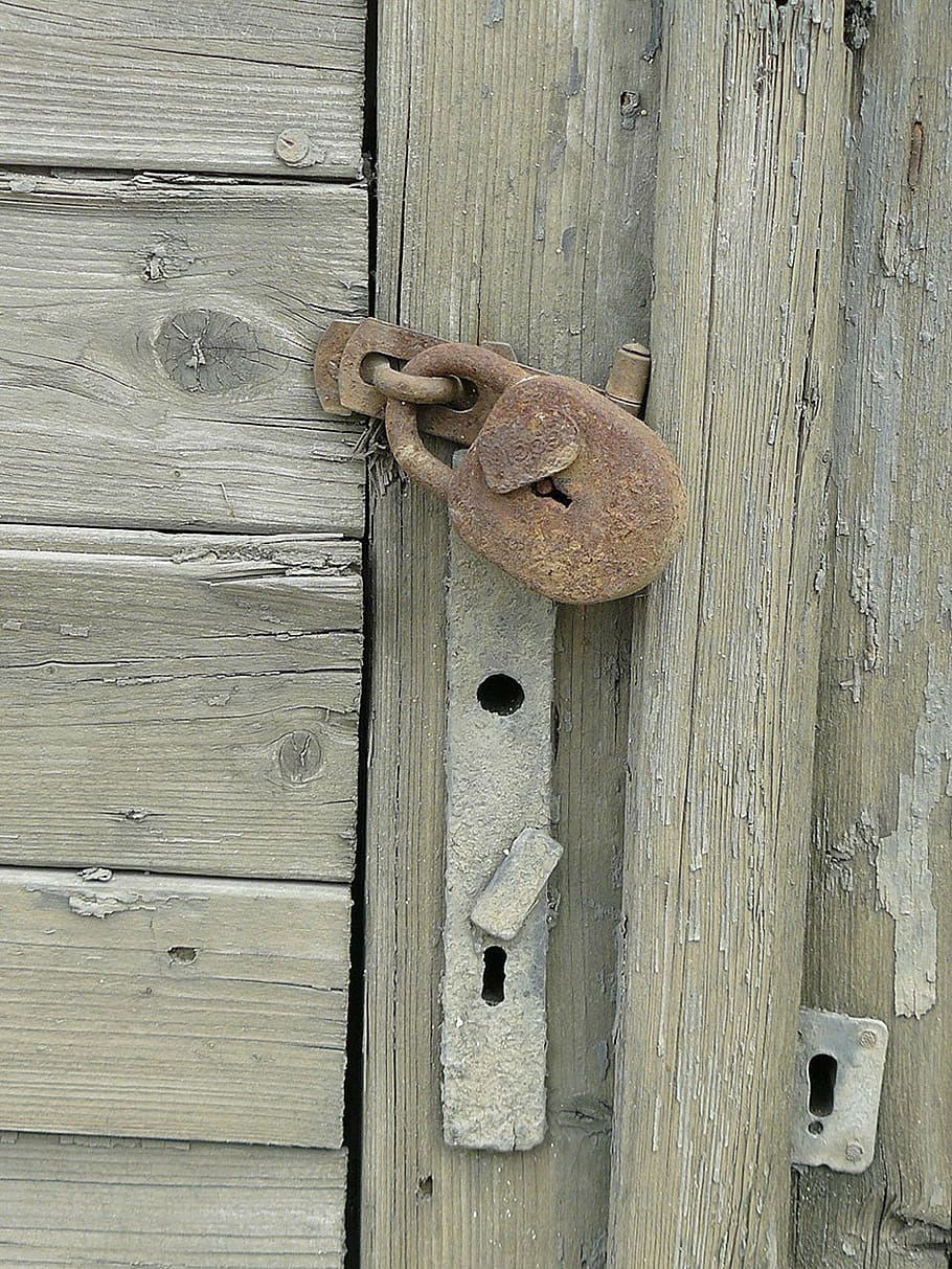 lock, door, padlock, rust, wood, wood - material, entrance HD wallpaper