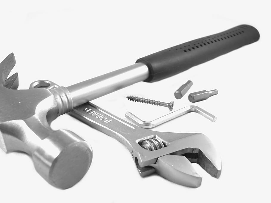 two gray claw hammer and crescent wrench, tools, nail, nails, HD wallpaper