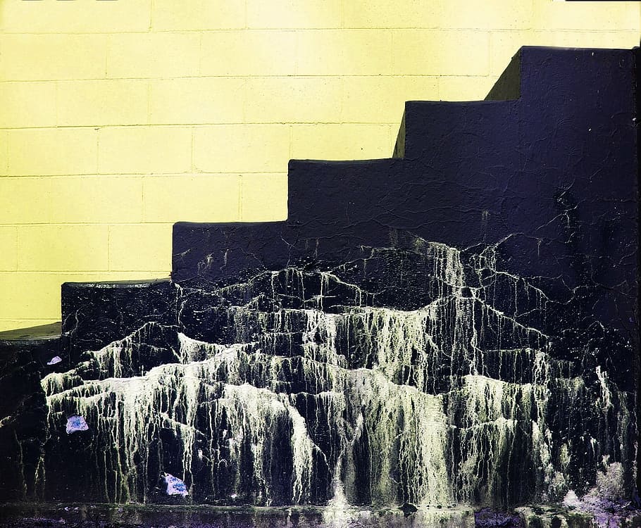 steps, yellow, stairs, water, architecture, built structure HD wallpaper