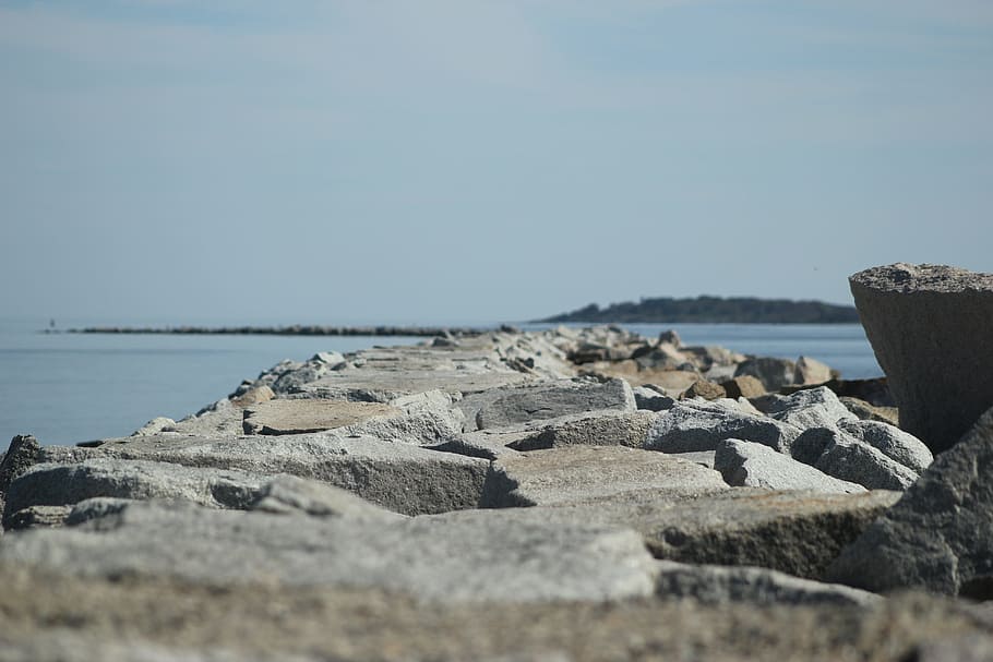 rocks, maine, ocean, bay, sea, water, landscape, horizon, solid HD wallpaper