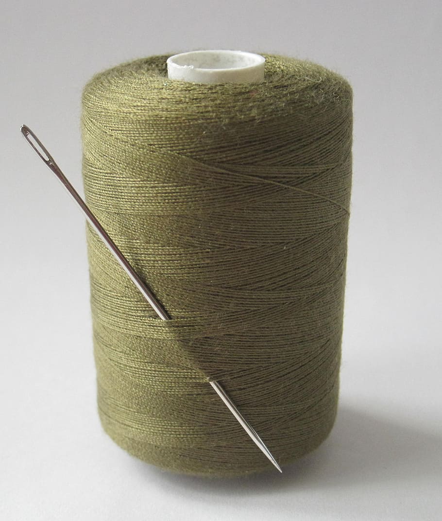 green thread with needle on white surface, cotton, sewing, textile HD wallpaper