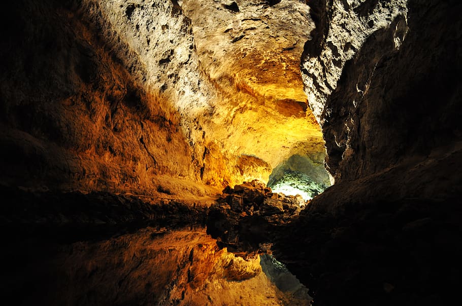 cave, view, rock, landscape, rock - object, solid, rock formation HD wallpaper