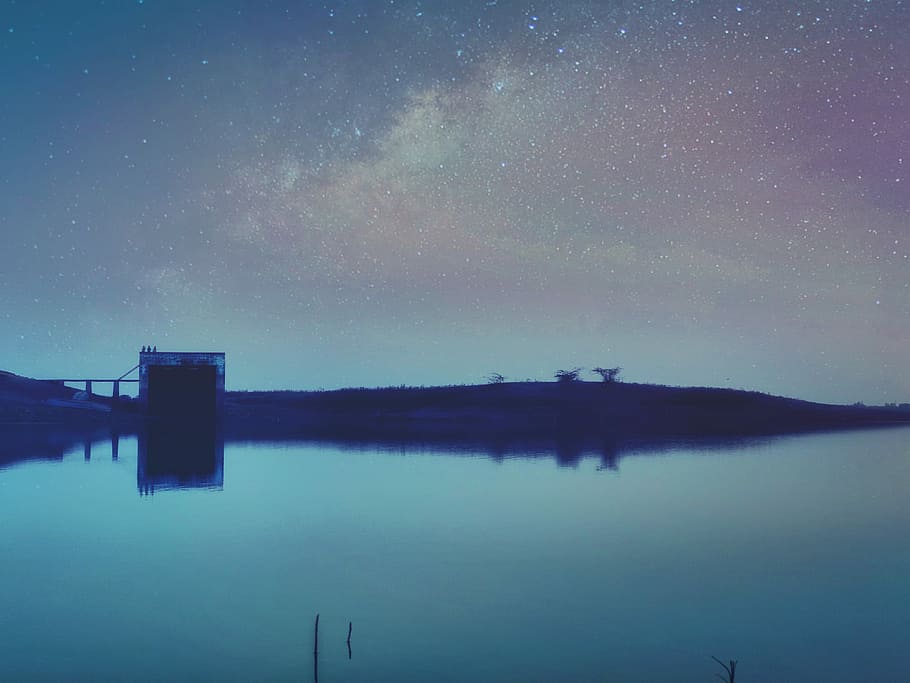 Milkway!, silhouette photo of bridge above body of water, astrophotography, HD wallpaper