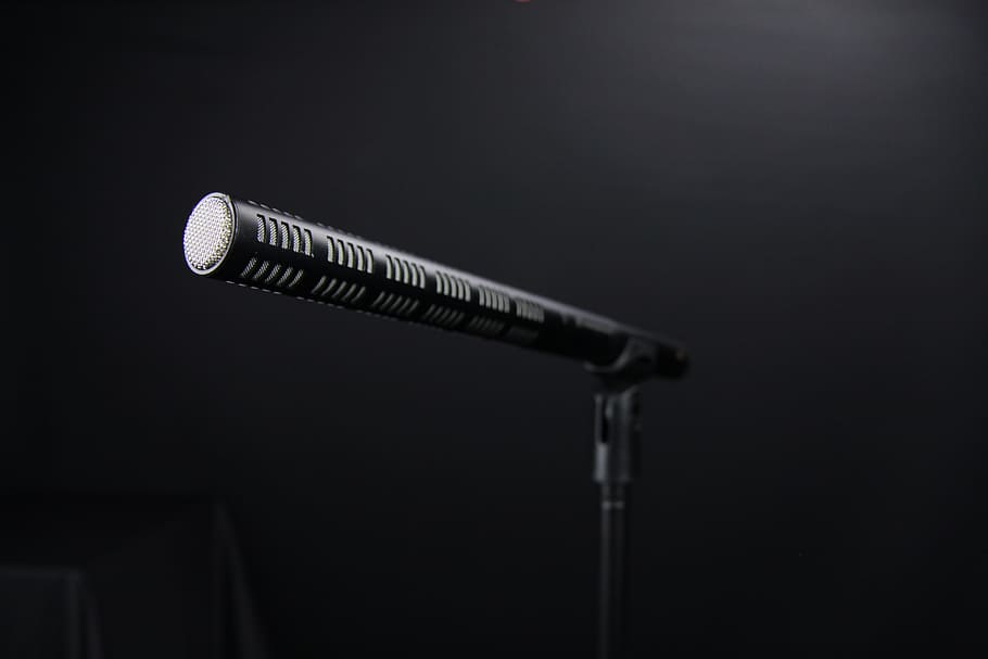 black metal rod close-up photo, microphone, shotgun, sound, audio, HD wallpaper