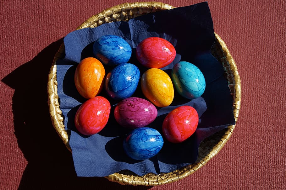 easter eggs, spring, easter bunny, basket, körbchen easter basket HD wallpaper