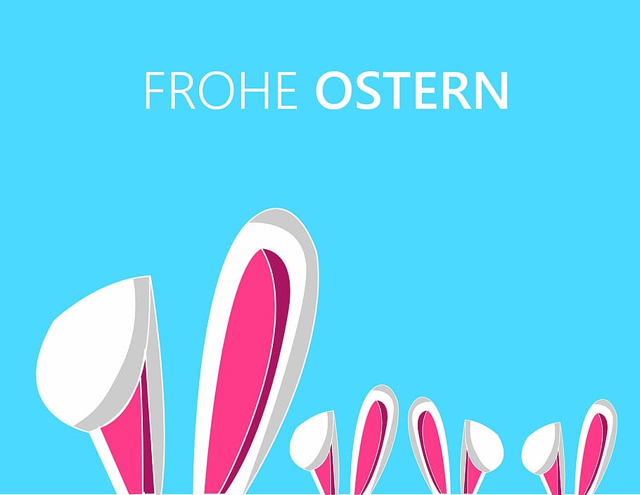 Frohe Ostern text, easter, hare, ears, bunny, greeting card HD wallpaper