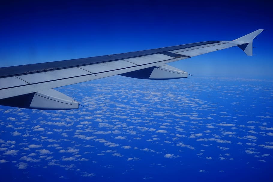 fly, aircraft, wing, sky, clouds, blue, airplane, air vehicle HD wallpaper