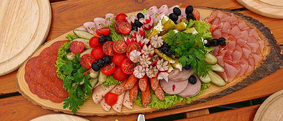 beats with vegetables, snack, wurstplatte, food, food and drink HD wallpaper