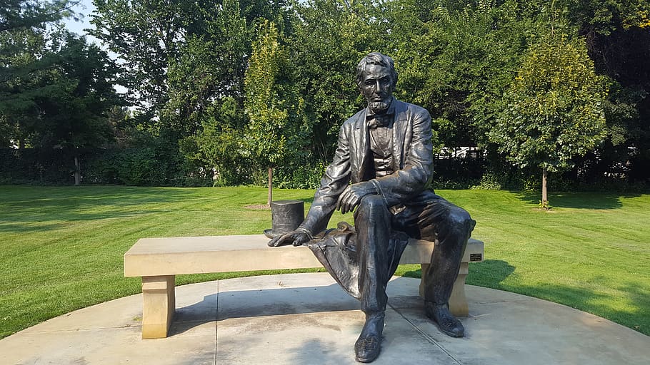 abraham lincoln, president, statue, bench, giant, sculpture, HD wallpaper