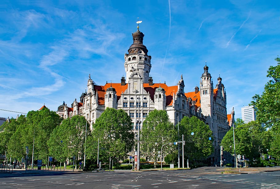 gray concrete cathedral, New Town Hall, Leipzig, Saxony, Germany