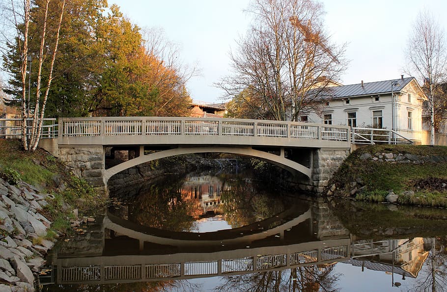 Finland, Fall, Trees, Bridge, autumn, architecture, river, water HD wallpaper